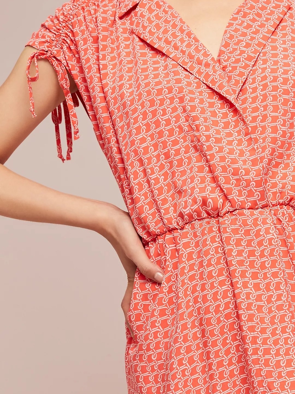 Maeve Anthropologie coral chain print collared shirt dress midi resort vacation - Picture 2 of 8